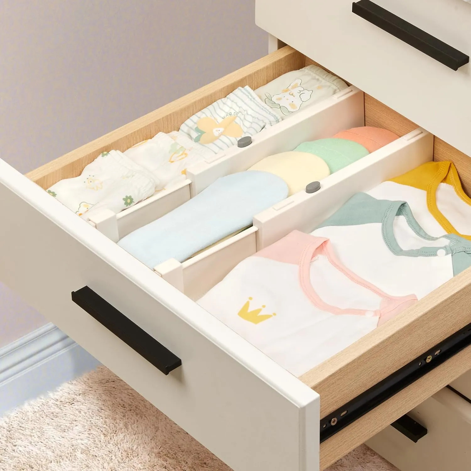 Vtopmart Drawer Dividers for Clothes 12 Pack, Adjustable 4" High Expandable from 11.6"-17" Dresser Drawer Organizer, Plastic Drawers Separators for Dresser, Baby Clothes, Kitchen and Office Storage