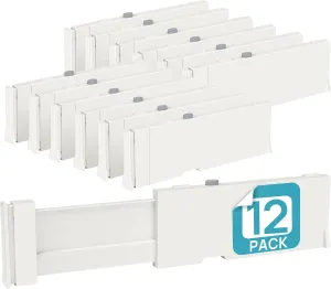 Vtopmart Drawer Dividers for Clothes 12 Pack, Adjustable 4" High Expandable from 11.6"-17" Dresser Drawer Organizer, Plastic Drawers Separators for Dresser, Baby Clothes, Kitchen and Office Storage