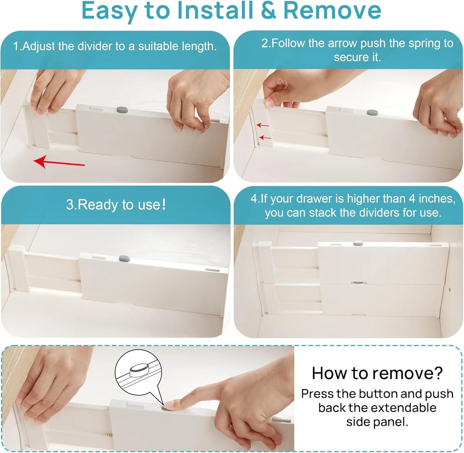Vtopmart Drawer Dividers for Clothes 12 Pack, Adjustable 4" High Expandable from 11.6"-17" Dresser Drawer Organizer, Plastic Drawers Separators for Dresser, Baby Clothes, Kitchen and Office Storage