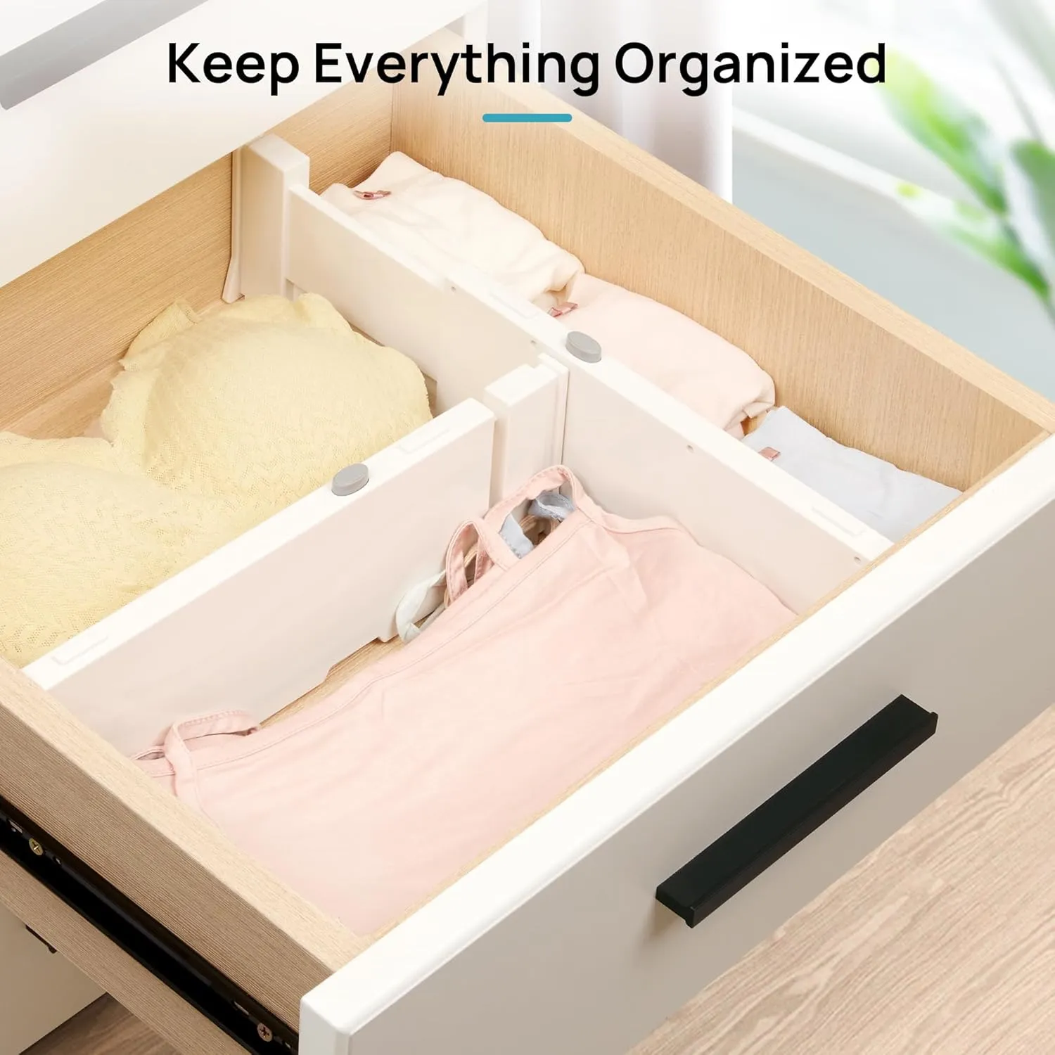 Vtopmart Drawer Dividers for Clothes 4 Pack, Adjustable 4" High Expandable from 11.6"-17" Dresser Drawer Organizer, Plastic Drawers Separators for Dresser, Baby Clothes, Kitchen and Office Storage