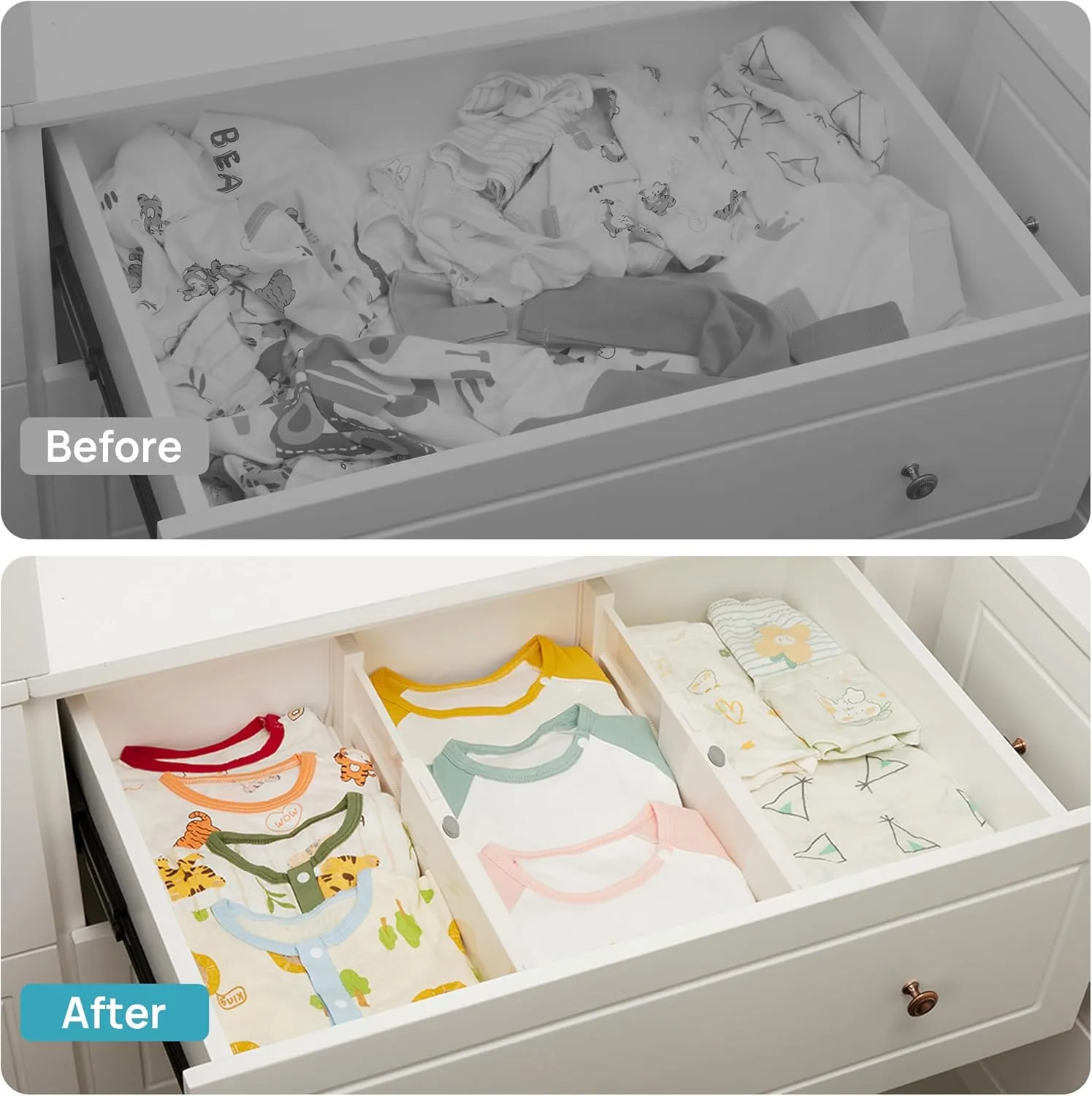 Vtopmart Drawer Dividers for Clothes 4 Pack, Adjustable 4" High Expandable from 11.6"-17" Dresser Drawer Organizer, Plastic Drawers Separators for Dresser, Baby Clothes, Kitchen and Office Storage