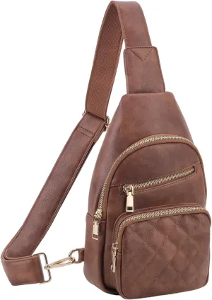 VX VONXURY Sling Bag for Women, PU Leather Crossbody Fanny Packs, Multipurpose Chest Bag with Adjustable Strap