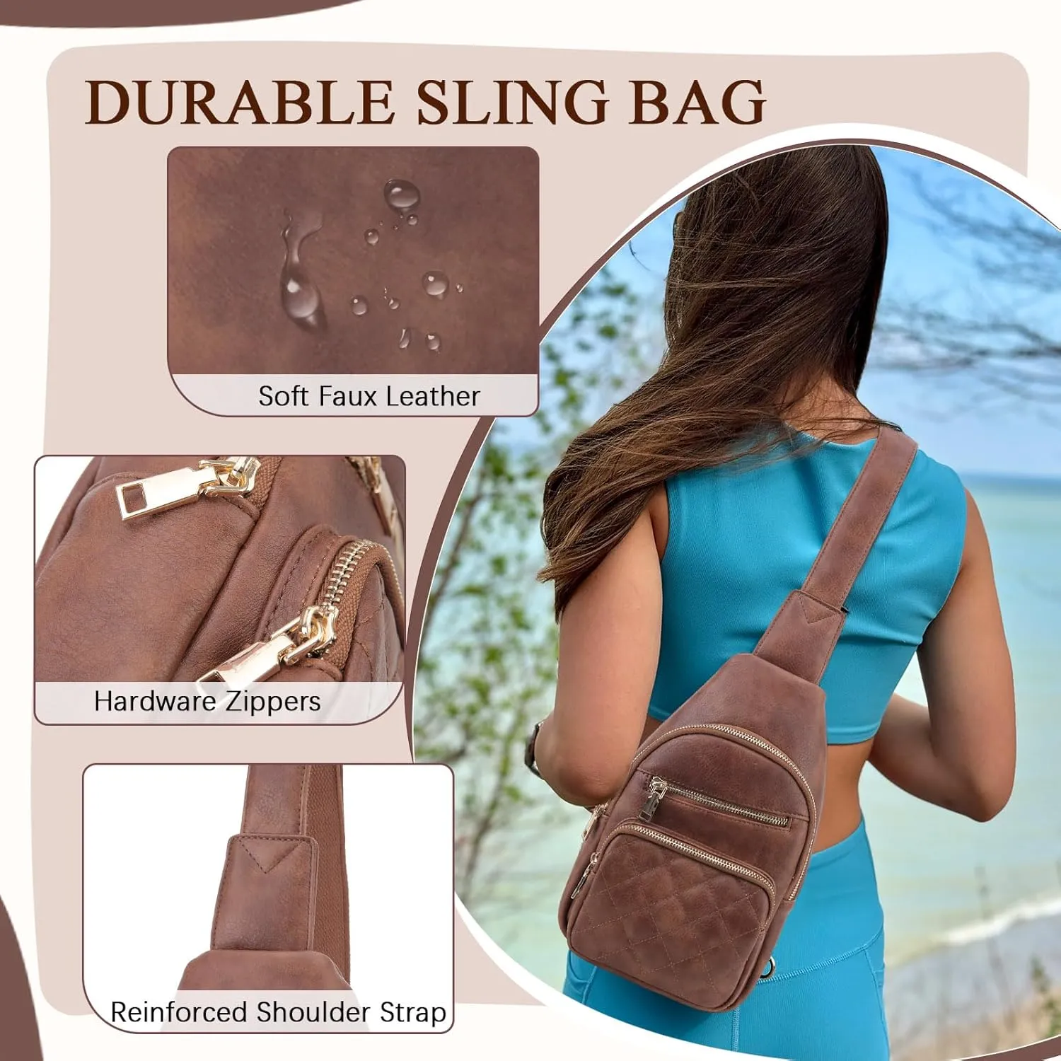 VX VONXURY Sling Bag for Women, PU Leather Crossbody Fanny Packs, Multipurpose Chest Bag with Adjustable Strap