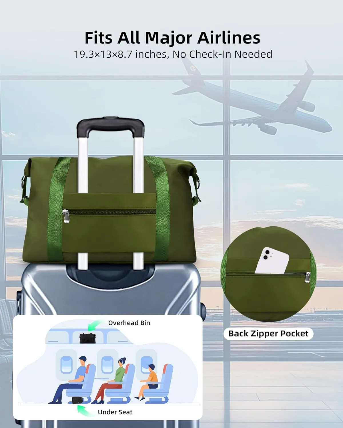 WALNEW Travel Duffle Bag for Women - Water-resistant Duffle Bag with Wet Pocket, Carry On Personal Item Travel Bag, Weekender Overnight Bag, Hospital Bag for Women Labor Delivery, Green