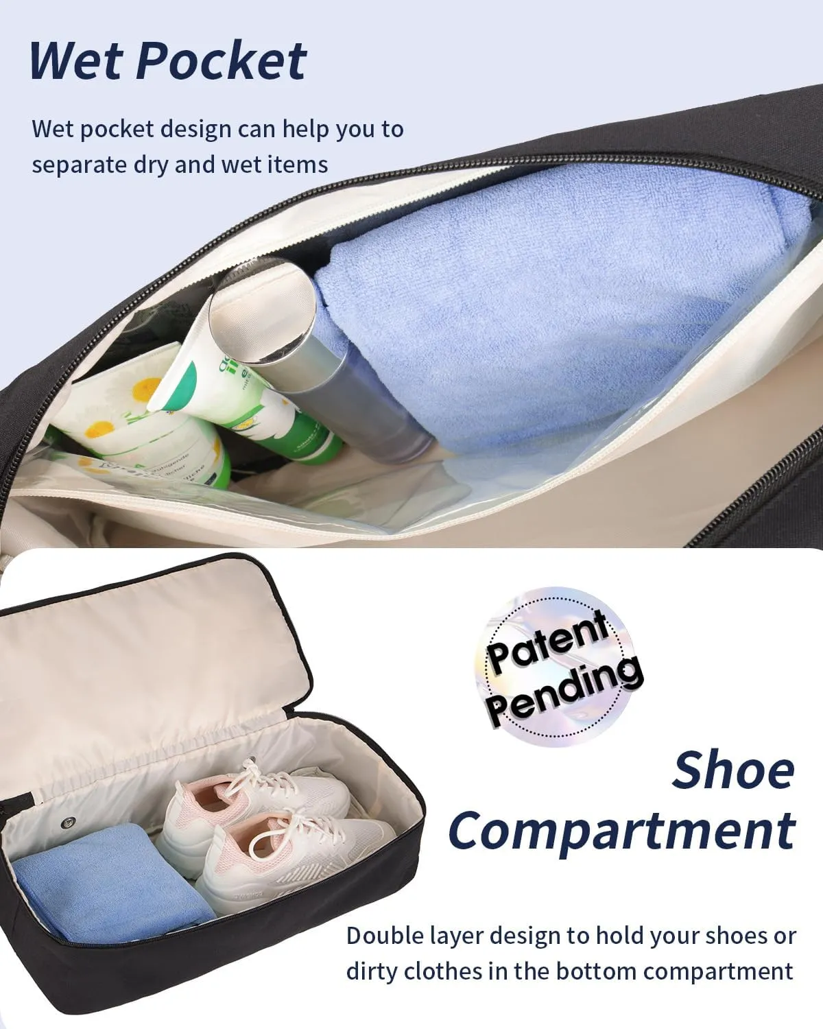 Wandering Nature For Spirit Airlines Personal Item Bag 18x14x8 Travel Duffel Bag Underseat Carry on Luggage with Shoe Compartment Wet Pocke Toiletry Pouch for Women Men Patent Pending