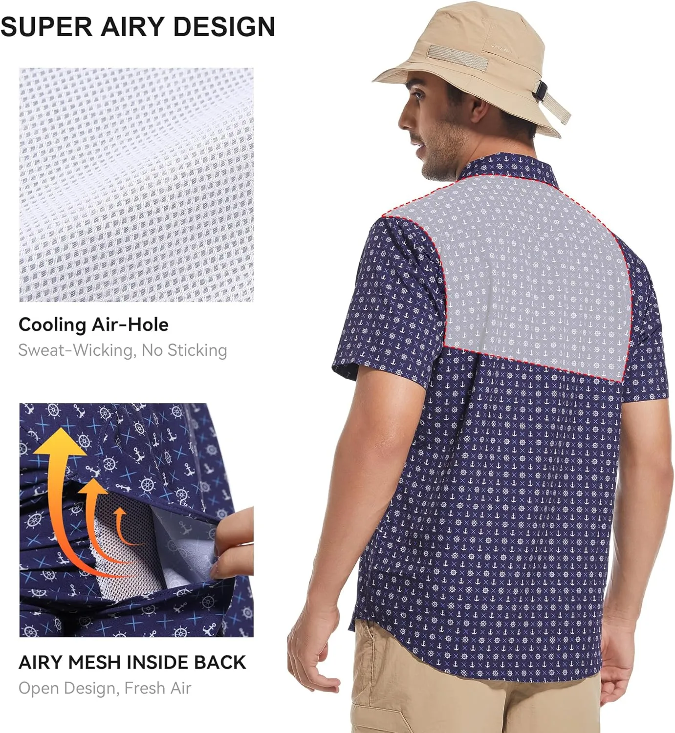 WARHORSEE Printed Fishing Shirts for Men UPF 50  Breathable Stretch Mens Button Down Short Sleeve Hiking Casual Shirts