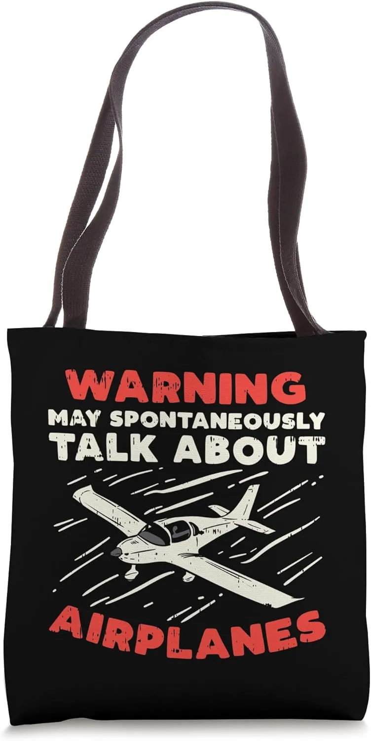 Warning Talk About Airplanes Funny Pilot Aviation Lover Gift Tote Bag