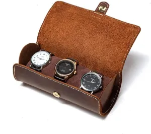 Watch Soft Wrinkle Genuine Leather Pocket Jewelry Bracelet Storage Case Organizer Travel Watch Case Roll Box