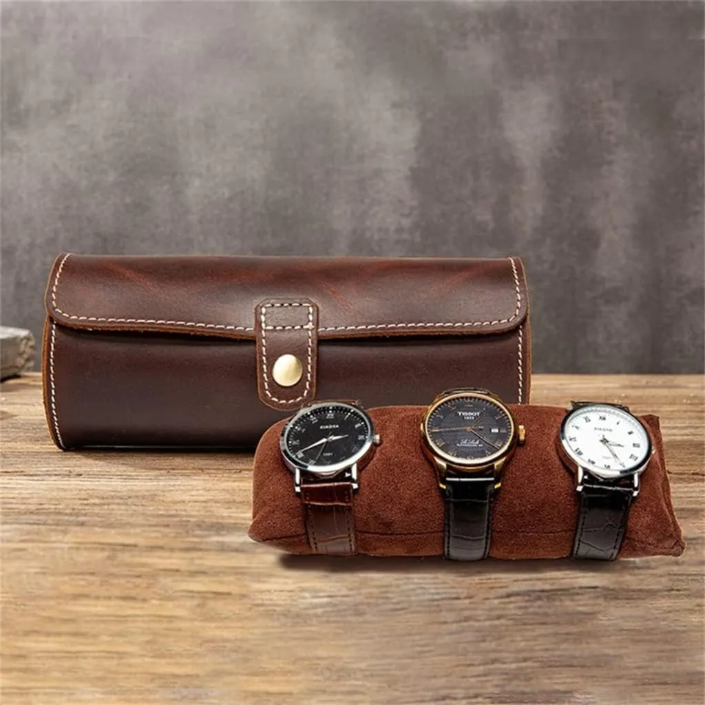 Watch Soft Wrinkle Genuine Leather Pocket Jewelry Bracelet Storage Case Organizer Travel Watch Case Roll Box