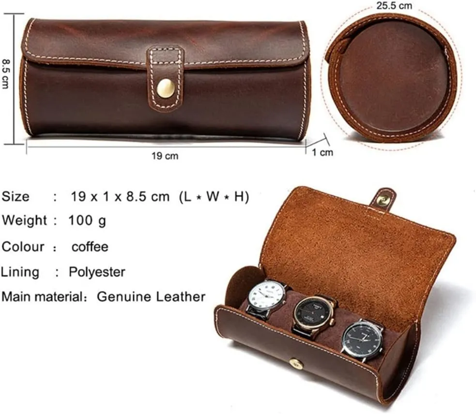 Watch Soft Wrinkle Genuine Leather Pocket Jewelry Bracelet Storage Case Organizer Travel Watch Case Roll Box