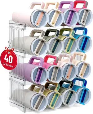 Water Bottle Organizer for Full Stanley 40 oz Tumbler with Handle, Cabinet Pantry Kitchen Organizers and Storage for Owala Stanley Cup Accessories Holder, Patented Stackable Tumbler Organizer Gifts