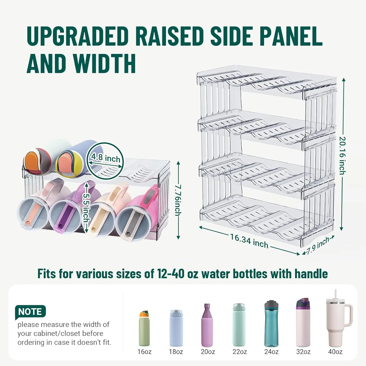 Water Bottle Organizer for Full Stanley 40 oz Tumbler with Handle, Cabinet Pantry Kitchen Organizers and Storage for Owala Stanley Cup Accessories Holder, Patented Stackable Tumbler Organizer Gifts