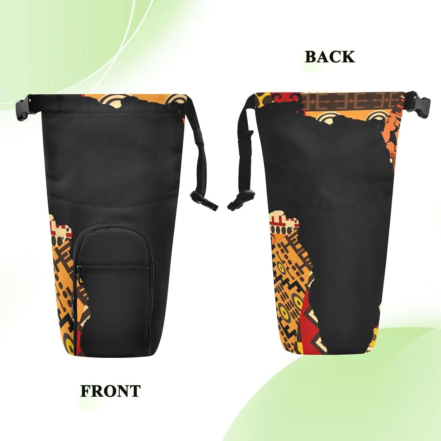 Water Bottle Sling Sleeve Bag, Bottle Carrier Holder Case Cover with Removable Strap Travel Cup Mug Storage with Pockets Africa Map on Tribal Ethnic Patchwork Background