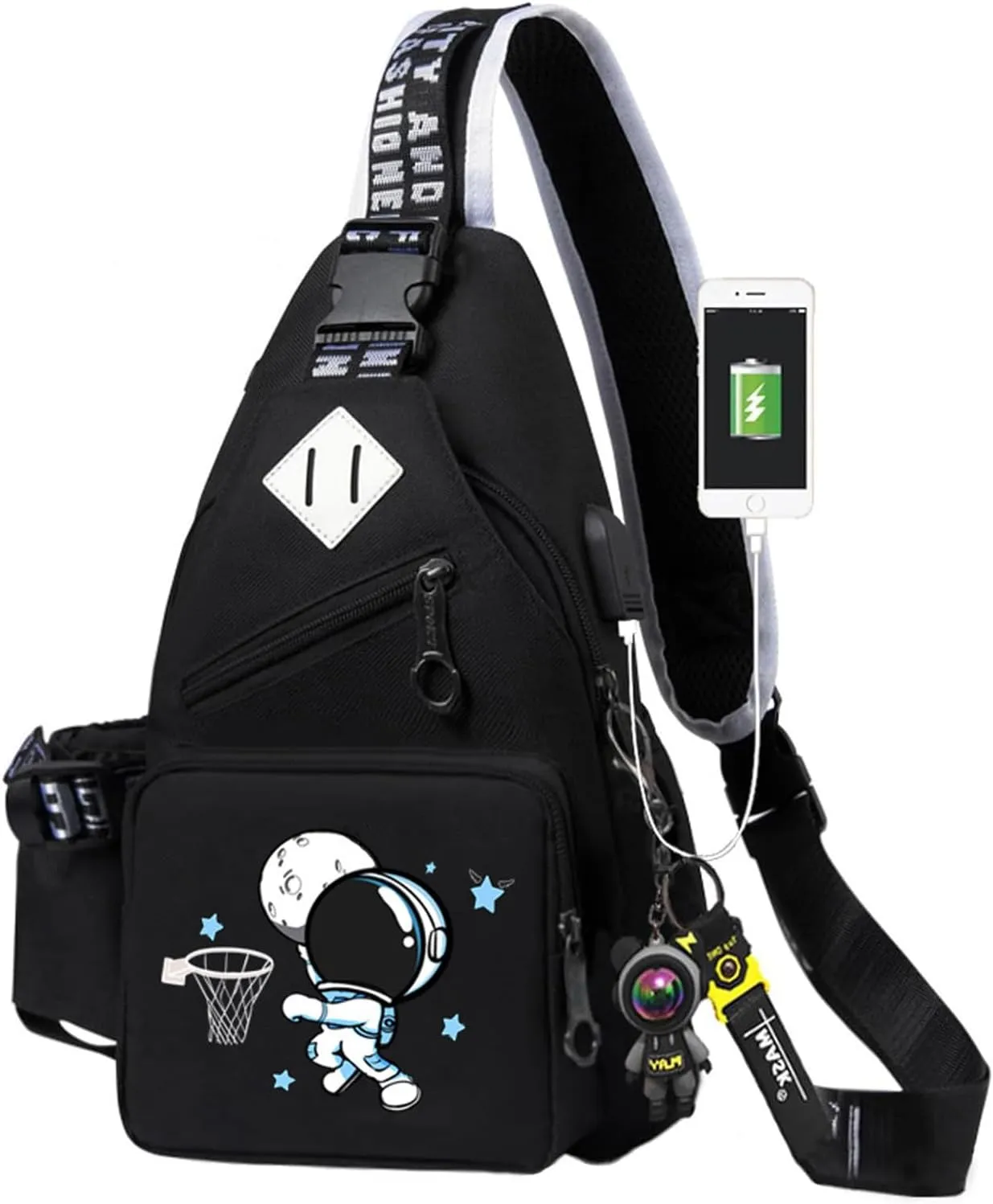 Water-Resistant Crossbody Sling Bag for Men Astronaut Casual Chest Shoulder Daypack Hiking Travel Backpack for 12.9 Inch Ipad (Black2)
