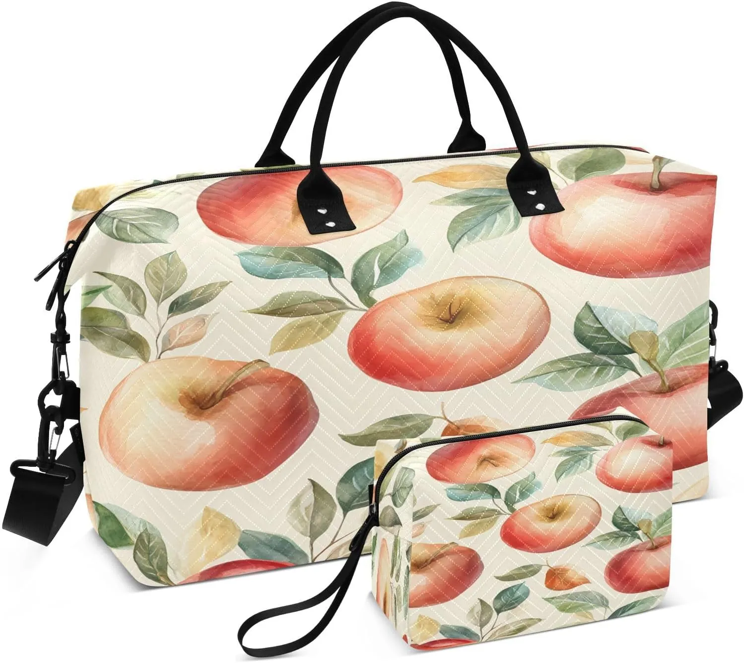 Watercolor Apples Pattern Travel Duffel Bags 2PCS,Sports Duffel Bags for Men Women,Weekender Overnight Bag Gym Tote Bag with Toiletry Bag