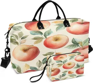 Watercolor Apples Pattern Travel Duffel Bags 2PCS,Sports Duffel Bags for Men Women,Weekender Overnight Bag Gym Tote Bag with Toiletry Bag