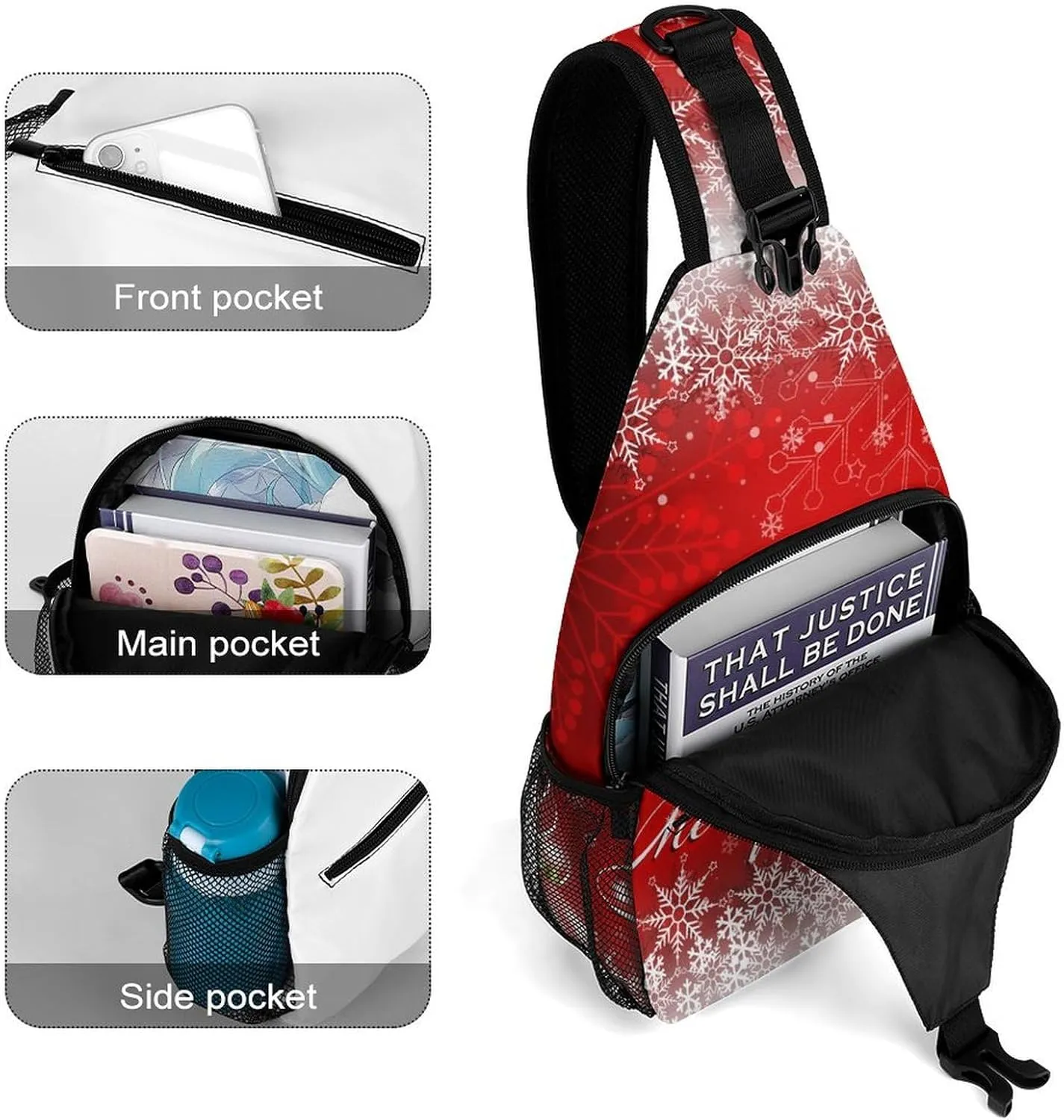 Watercolor-snowman-santa-print Sling Bag Crossbody Chest Bag Shoulder Bag For Travel Hiking Cycling Camping