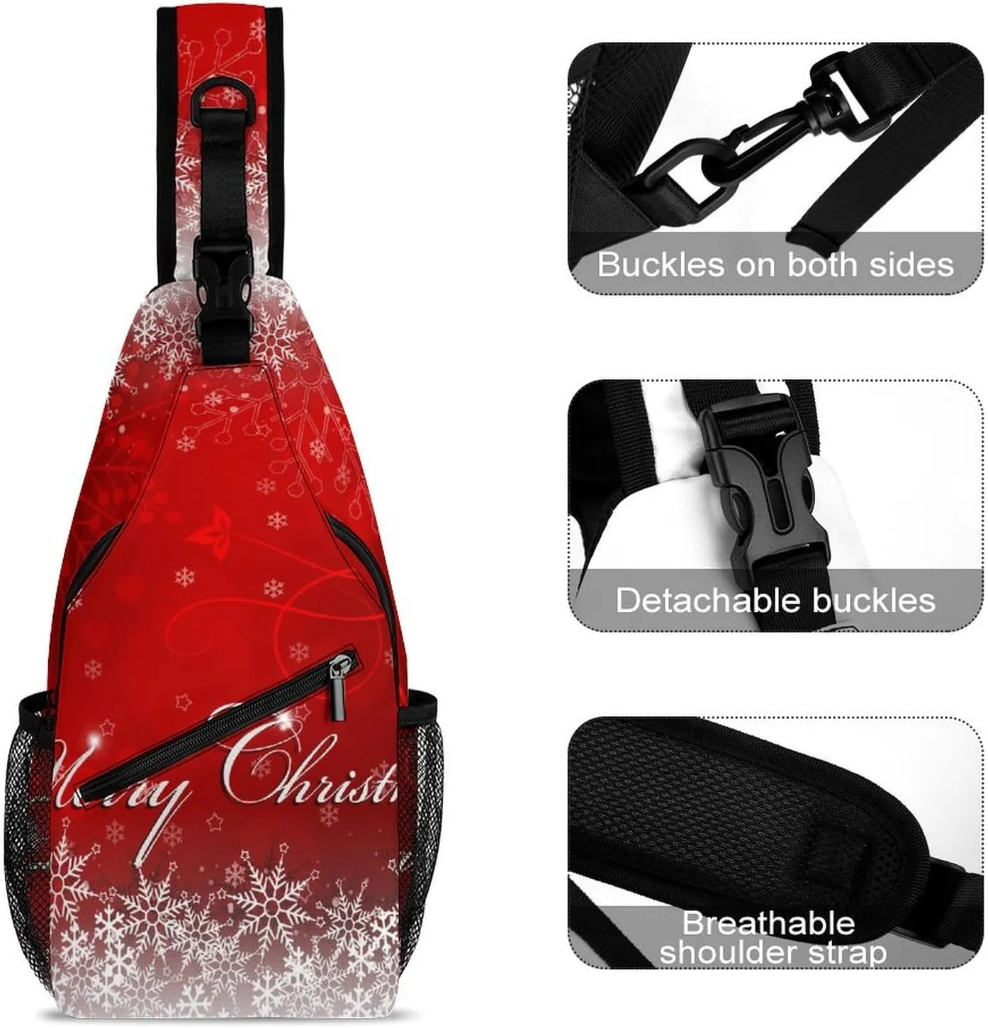 Watercolor-snowman-santa-print Sling Bag Crossbody Chest Bag Shoulder Bag For Travel Hiking Cycling Camping