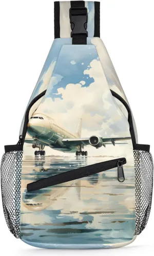 Watercolour Aircraft Sling Bag for Women Men Crossbody Sling Backpack Anti Thief Travel Chest Backpack for Hiking Traveling Leisure