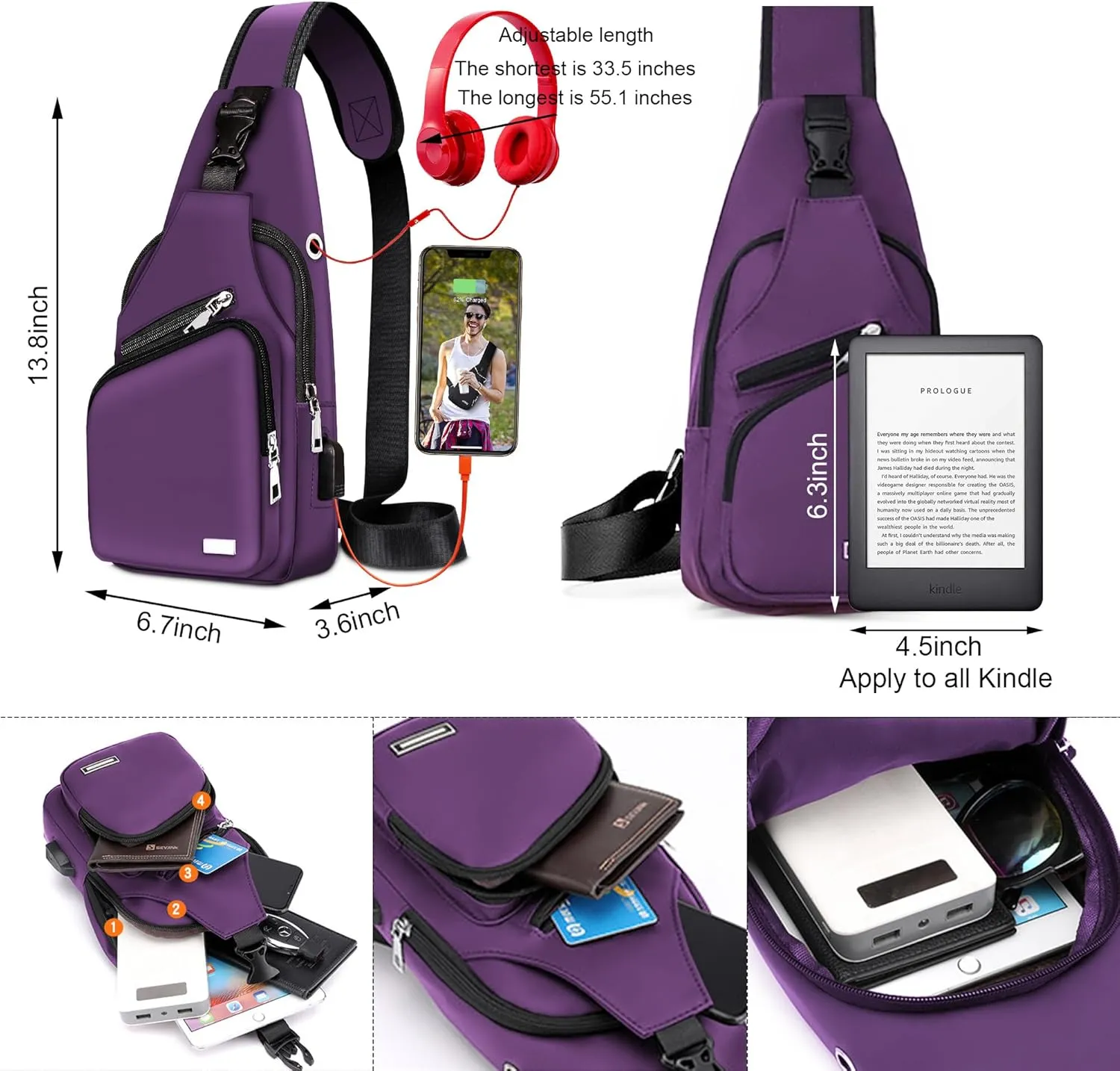 Waterproof Sling Bag Crossbody Backpack for Men Women Sling Backpack Hiking Daypack Multipurpose Cross Body Chest Bag