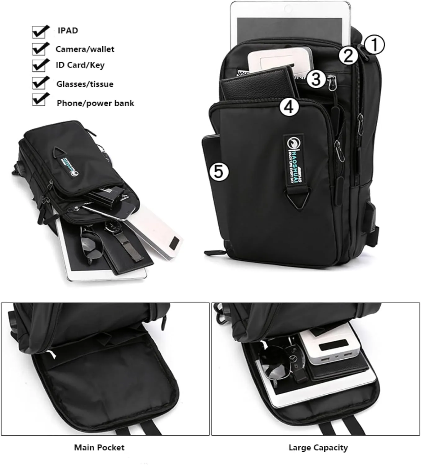 Waterproof Sling Bag for Men and Women,Chest Bag Shoulder Backpack Crossbody Backpack Hiking Daypack Travel Backpack(Blue)