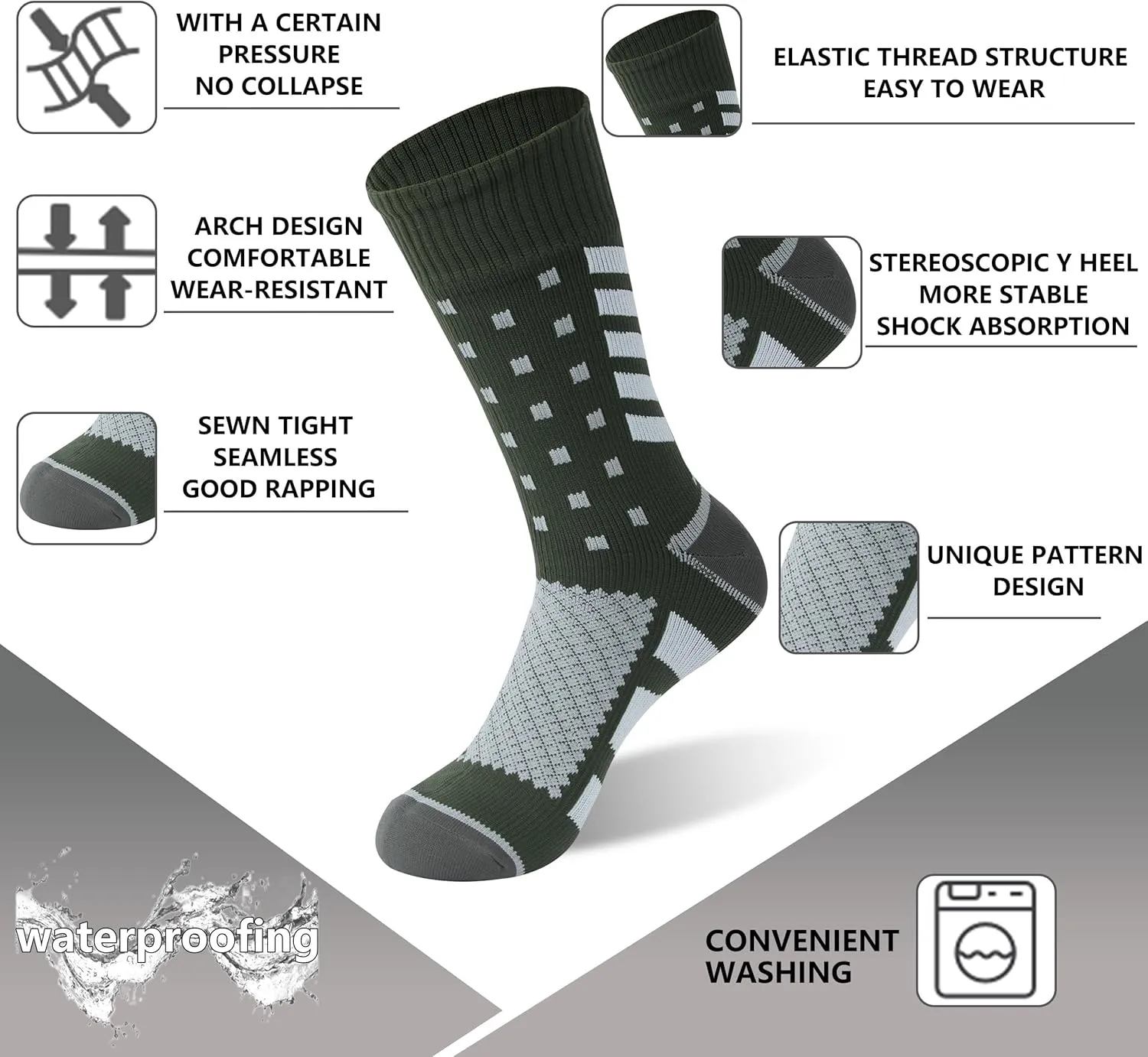 Waterproof Socks Men Women Cushion Breathable Hiking Wading Skiing Outdoor Sport Crew Socks