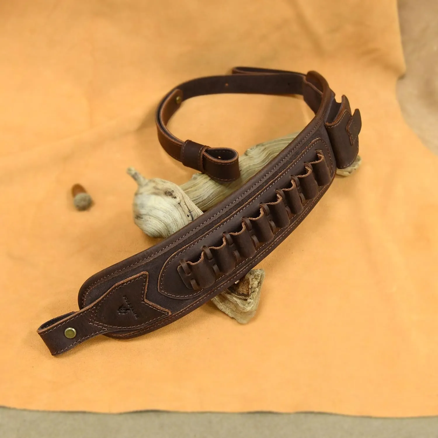 WAYNE'S DOG Leather Gun Sling Shell Holder Hunting Rifle Sling with Handle Strap for .308 .357 .30-30 .45-70 12GA