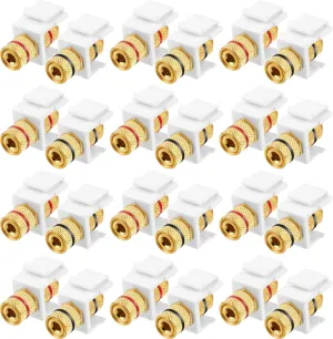 Weewooday 24 Pieces Banana Jack Binding Post Keystone Jack Insert, Black and Red Rings Audio Speaker Keystone Connector Screw Type Inline Coupler for Wall Plate Outlet Panel (12)