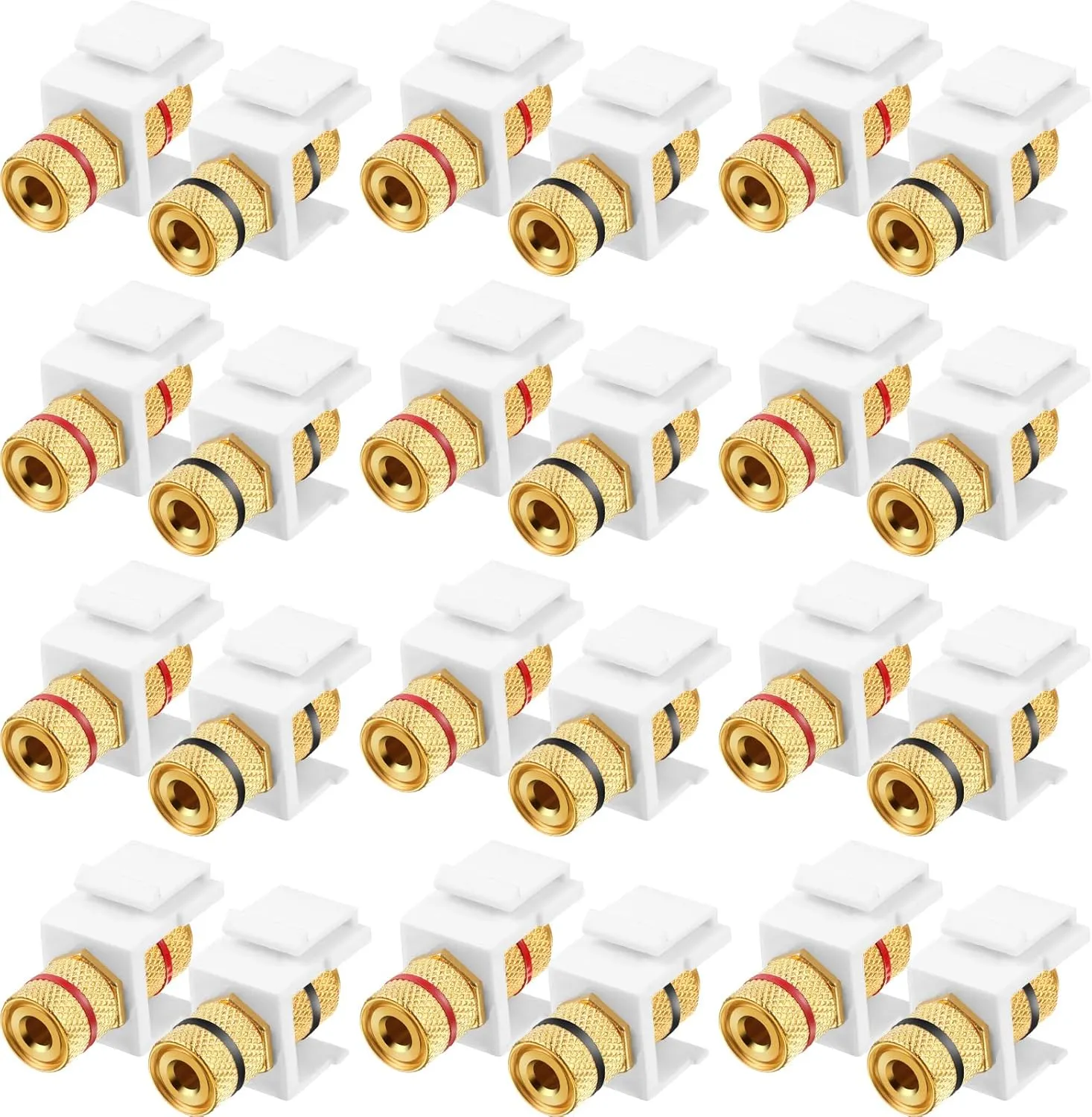 Weewooday 24 Pieces Banana Jack Binding Post Keystone Jack Insert, Black and Red Rings Audio Speaker Keystone Connector Screw Type Inline Coupler for Wall Plate Outlet Panel (12)