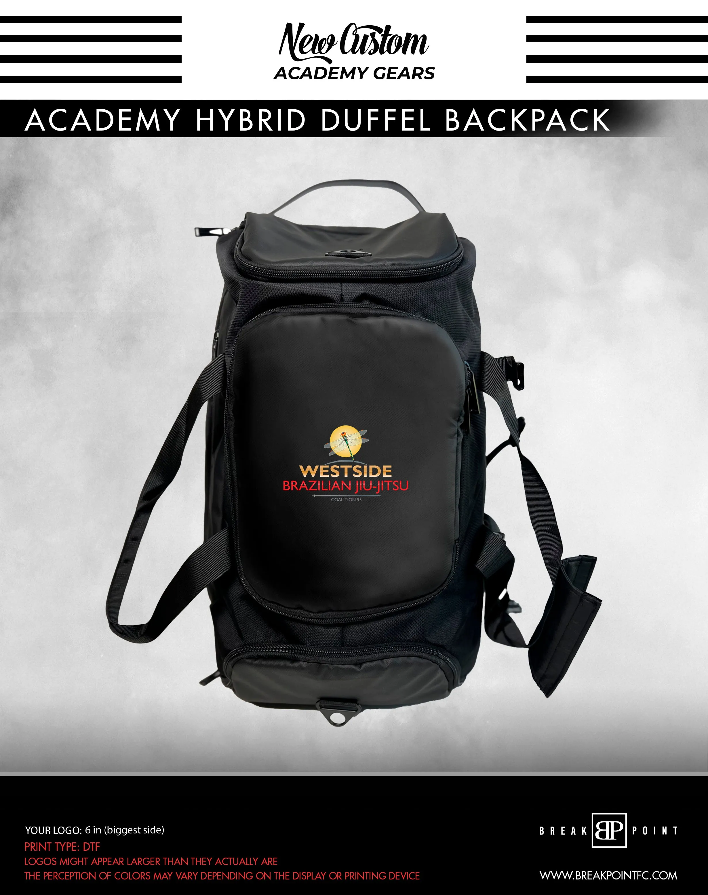 West Side Brazilian Jiu Jitsu Academy Hybrid Duffel Backpack #254