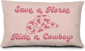 Western Cowgirl Pillow Covers,Pink Save a Horse Ride a Cowboy 12x20 Pillow Covers,Funny Cowgirl Pillows Throw Pillow Covers for Sofa Couch,Pink Western Pillowcases