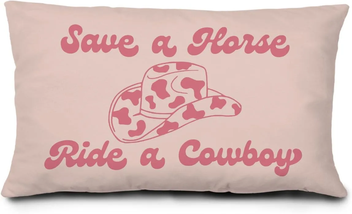Western Cowgirl Pillow Covers,Pink Save a Horse Ride a Cowboy 12x20 Pillow Covers,Funny Cowgirl Pillows Throw Pillow Covers for Sofa Couch,Pink Western Pillowcases