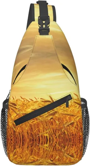 Wheat Field Print Sling Bag Crossbody Travel Hiking Chest Backpack Shoulder Daypack For Women Men