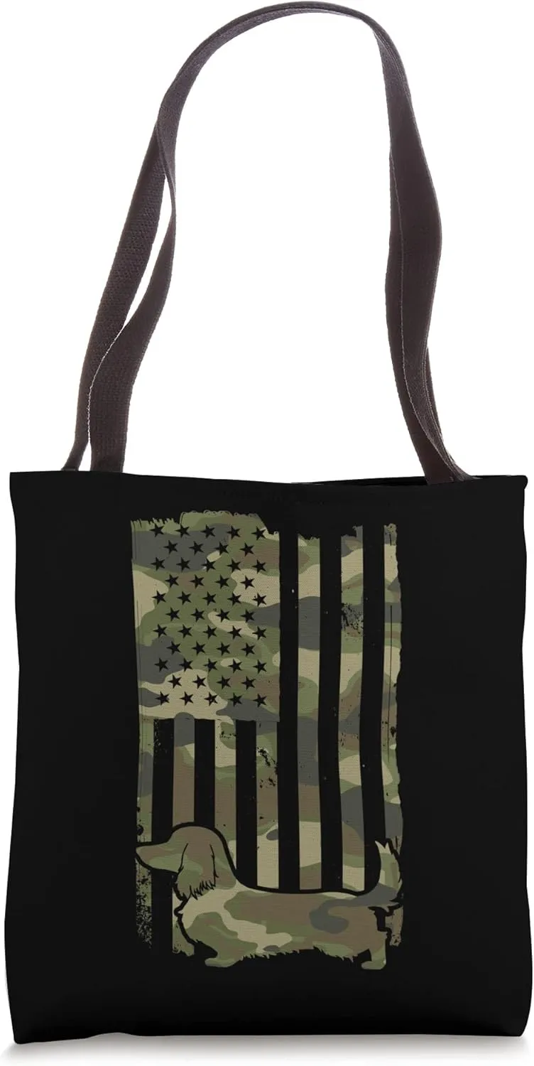 Wiener Dog Graphic - Dackel & Dachshund USA Flag 4th July Tote Bag