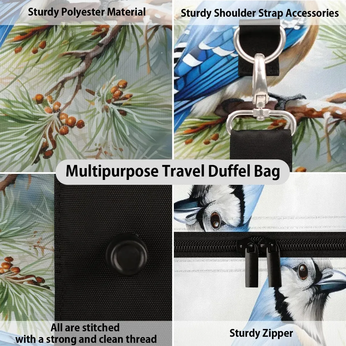 Wild Birds Travel Duffel Bag for Women Men Waterproof Foldable Overnight Weekender Bag Large Capacity Sports Gym Bag