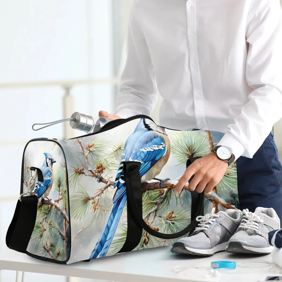 Wild Birds Travel Duffel Bag for Women Men Waterproof Foldable Overnight Weekender Bag Large Capacity Sports Gym Bag