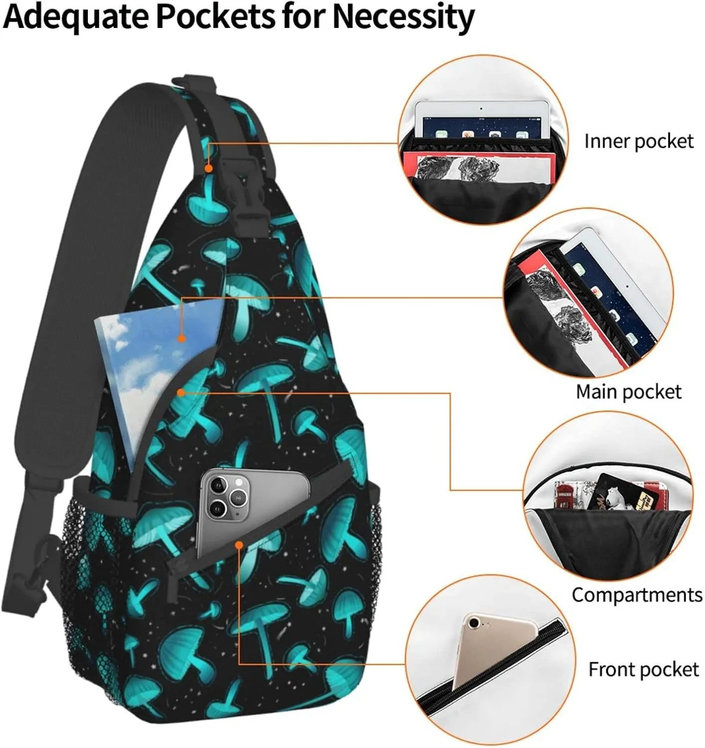 Wild Mushroom Sling Bag,Multipurpose Crossbody Backpack Shoulder Chest Bag for Women Men Travel Hiking Daypack