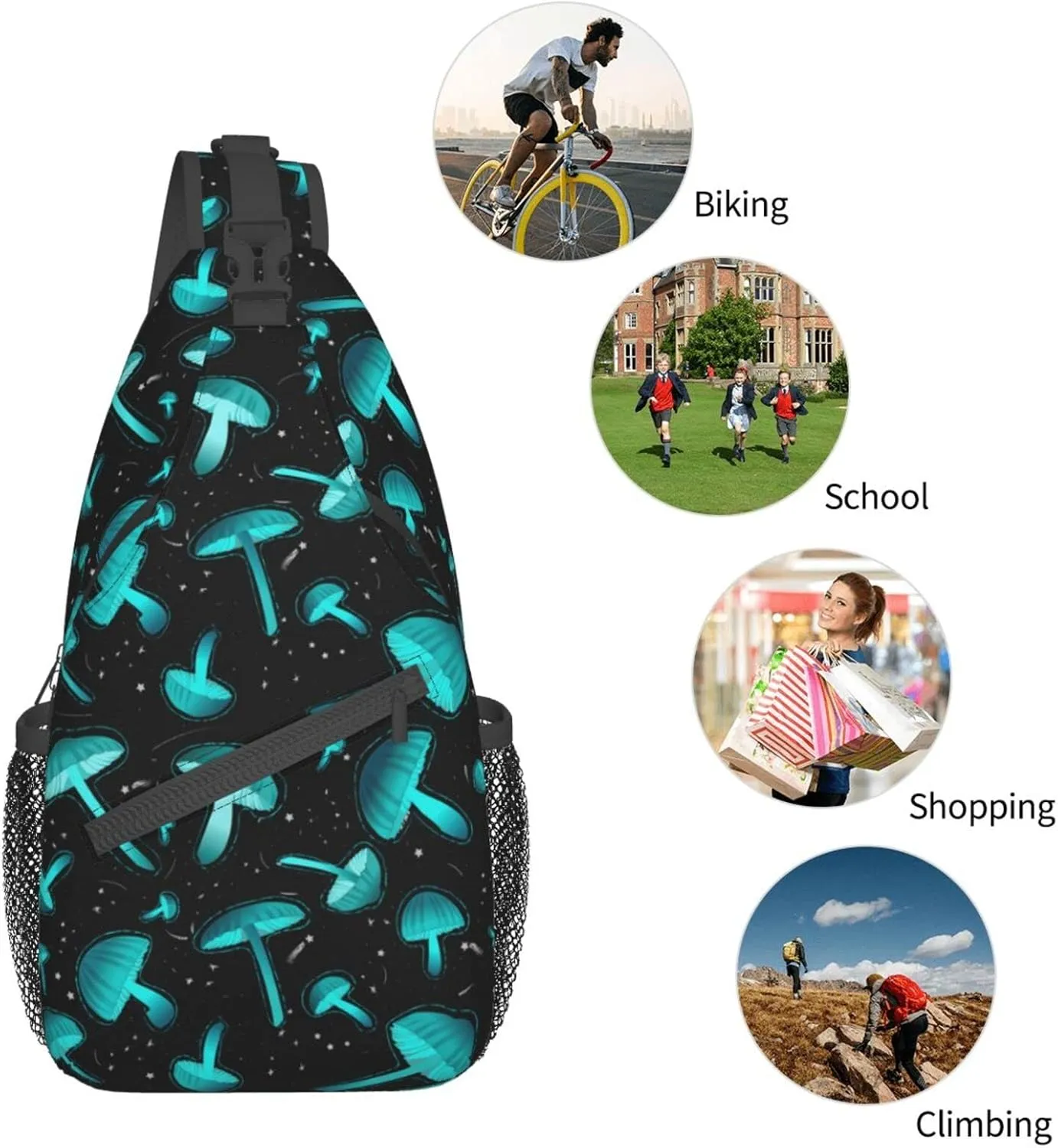 Wild Mushroom Sling Bag,Multipurpose Crossbody Backpack Shoulder Chest Bag for Women Men Travel Hiking Daypack