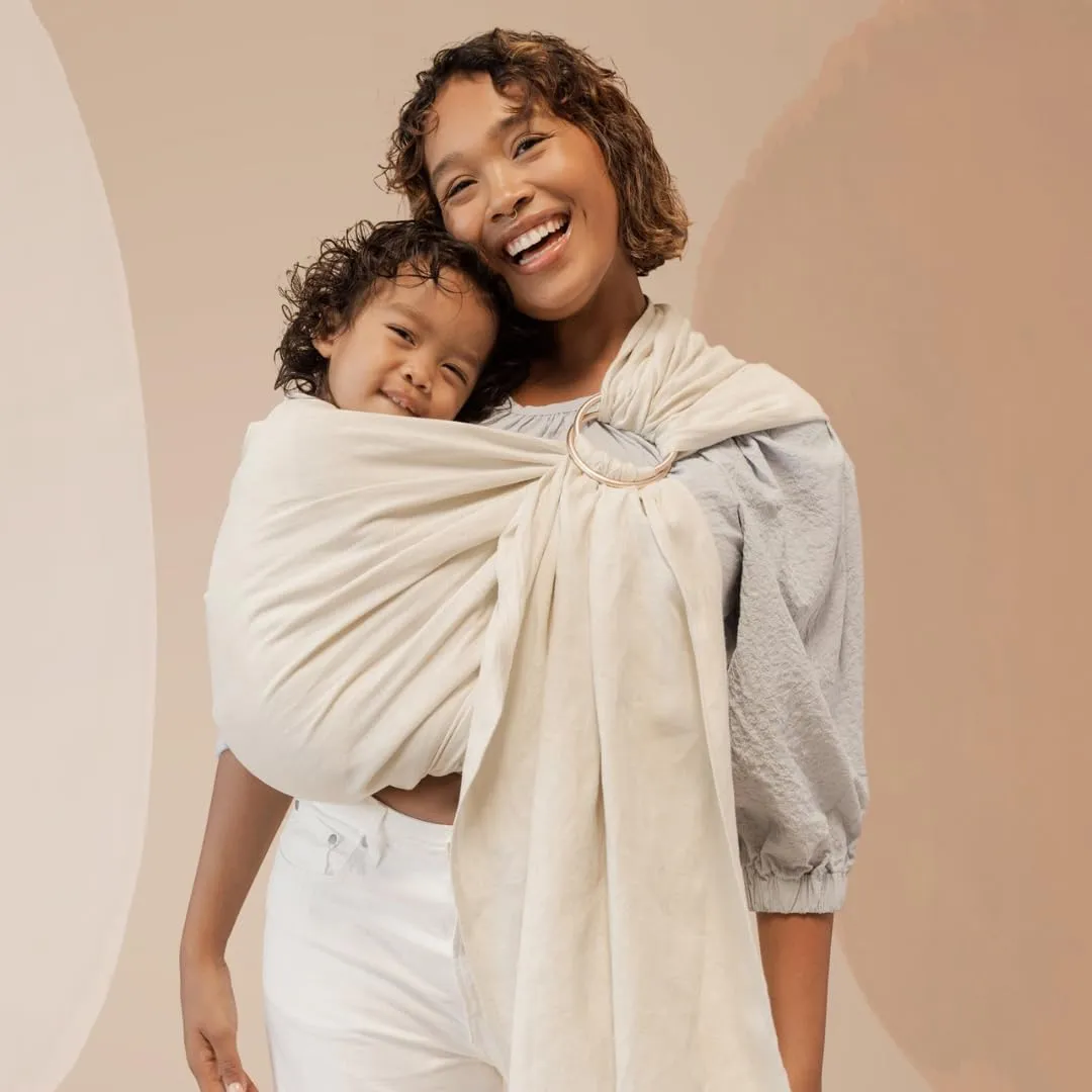 WildBird - Ring Sling Baby Carrier - Newborn to Up to 35 lbs - for Moms, Dads & Caregivers - 100% Natural European Linen Fibers - Versatile & Adjustable - 74” Size - Sparrow Fabric & Bronze Ring