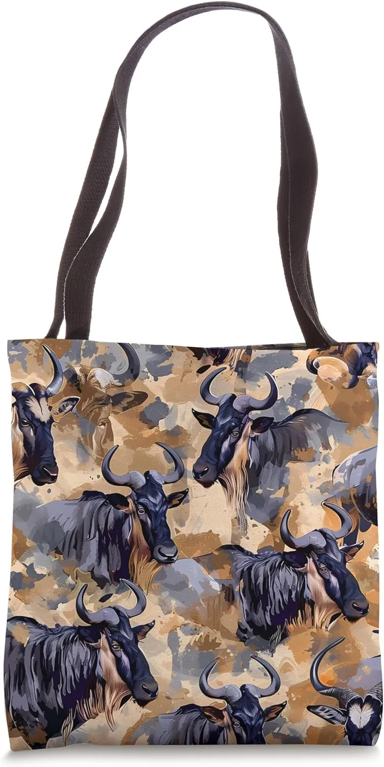 Wildebeest Expressionism Animal Wildlife Pattern Art Print Tote Bag