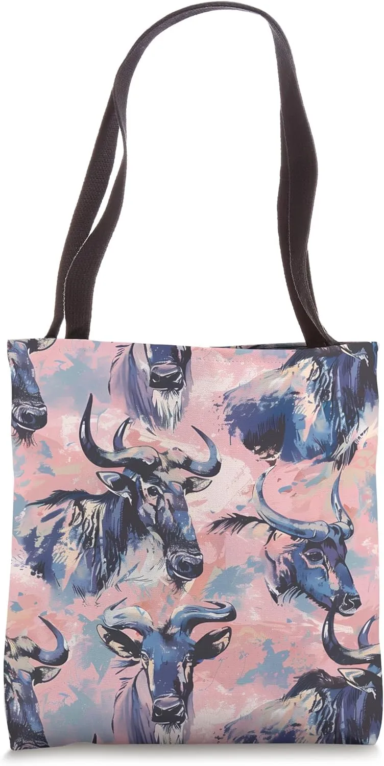 Wildebeest Pastel Animal Wildlife Pattern Tote Bag