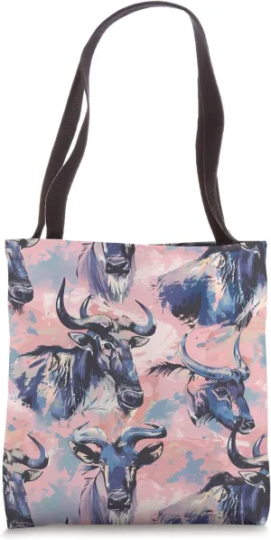 Wildebeest Pastel Animal Wildlife Pattern Tote Bag