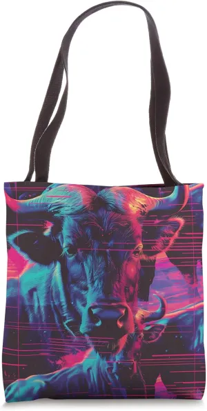 Wildebeest Synthwave Animal Wildlife Pattern Tote Bag