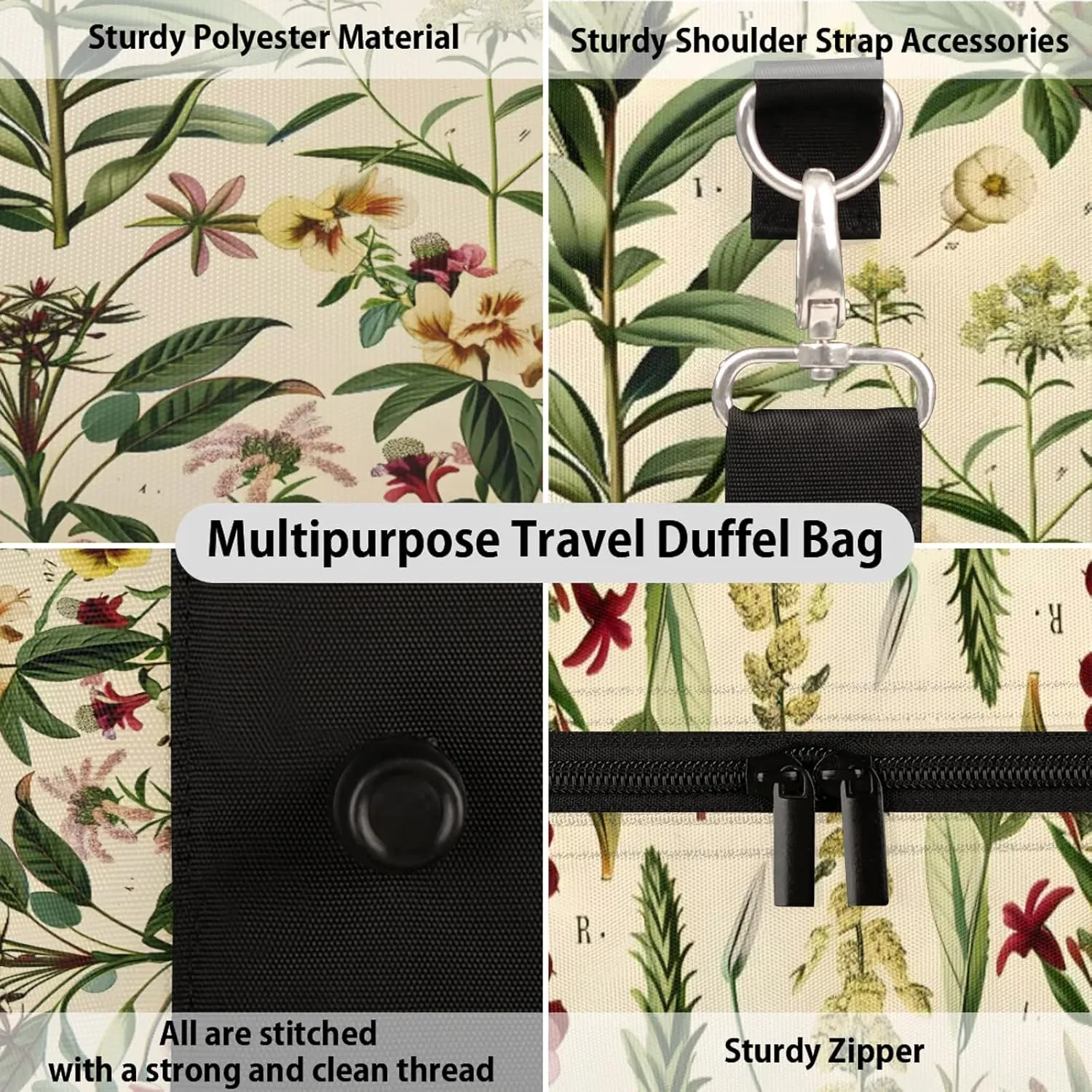Wildflowers Botanical Travel Bag for Men Women, Gym Duffle Bags for Travel, Carry On Luggage Bag, Weekender Overnight Workout Bags