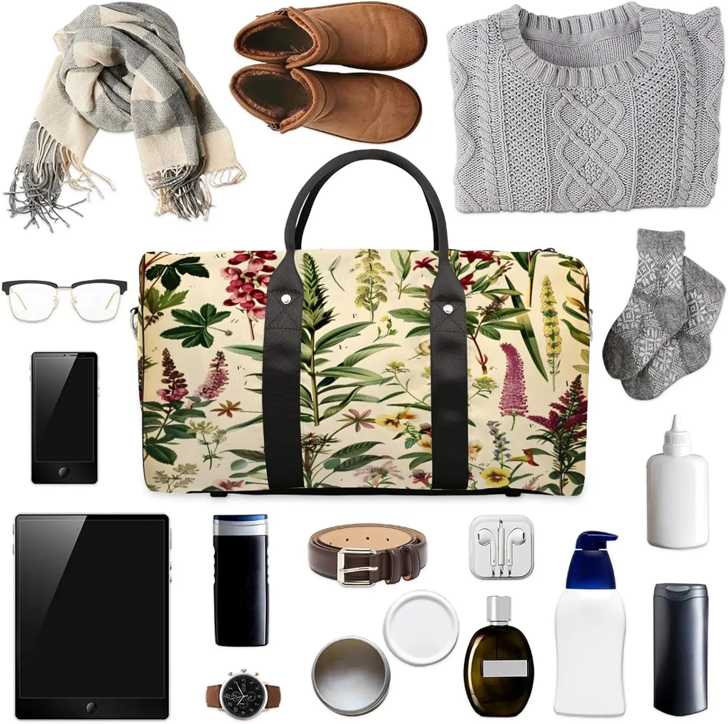 Wildflowers Botanical Travel Bag for Men Women, Gym Duffle Bags for Travel, Carry On Luggage Bag, Weekender Overnight Workout Bags