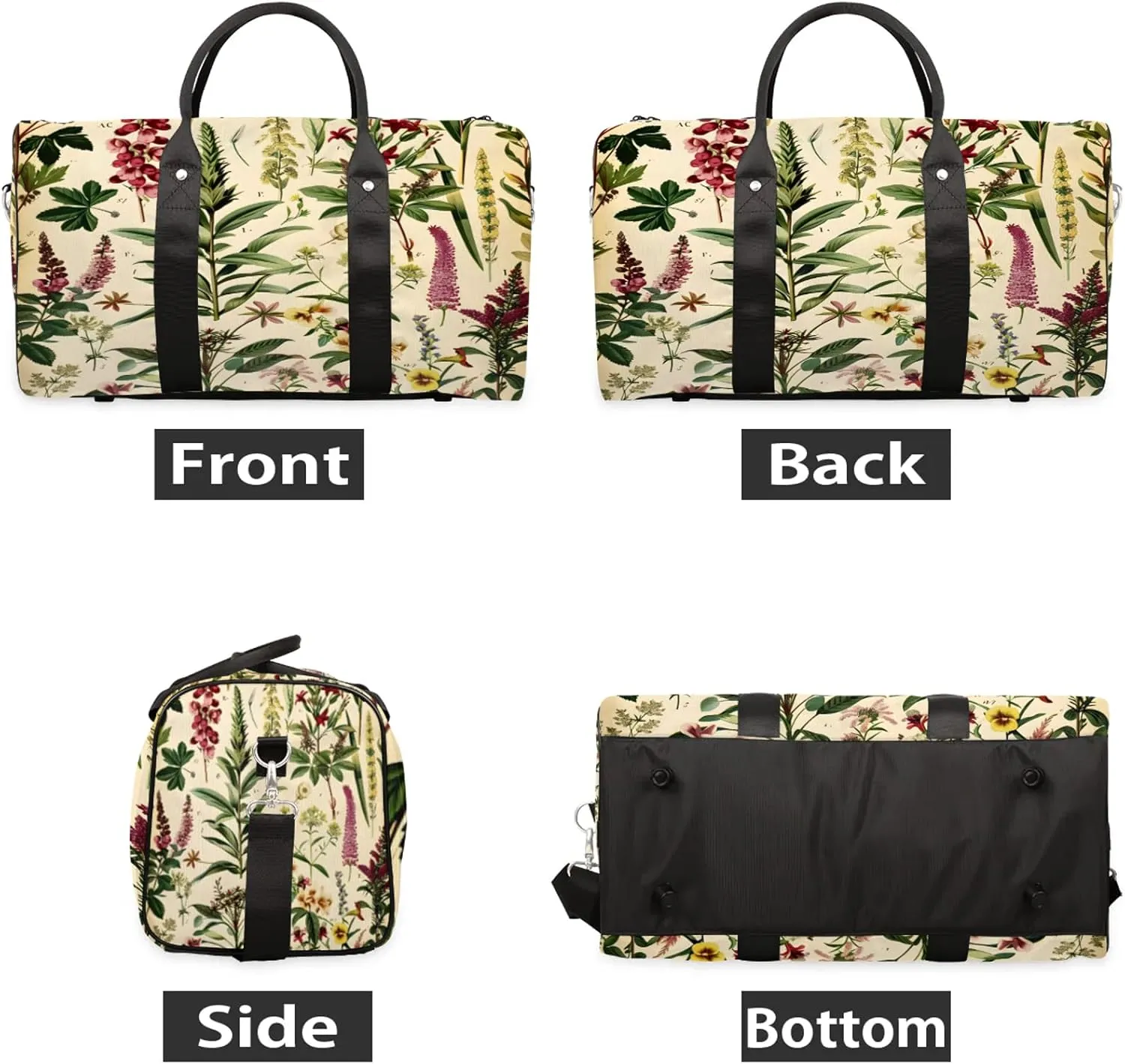 Wildflowers Botanical Travel Bag for Men Women, Gym Duffle Bags for Travel, Carry On Luggage Bag, Weekender Overnight Workout Bags