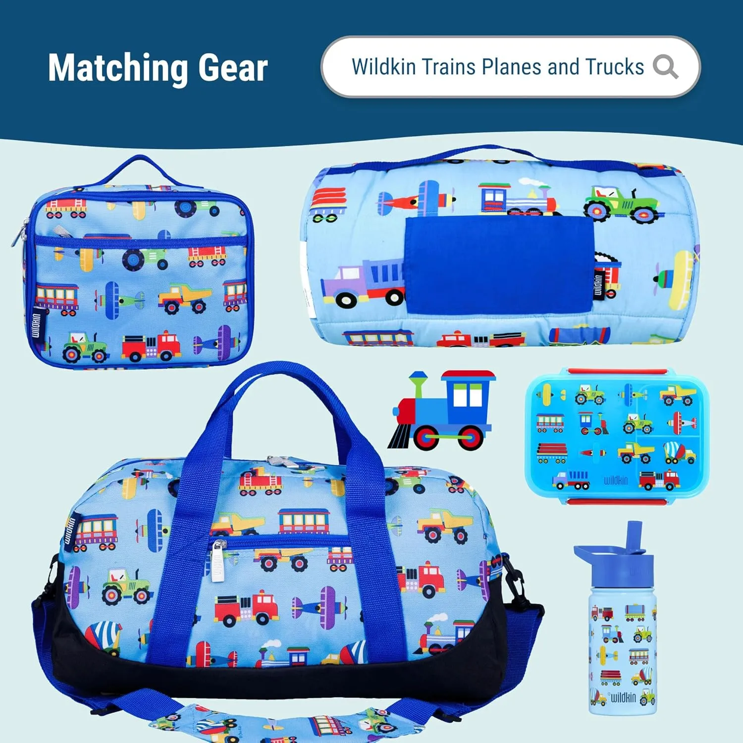 Wildkin 15-inch Kids Backpack – Durable, Padded, Adjustable for School & Travel - Trains, Planes, and Trucks