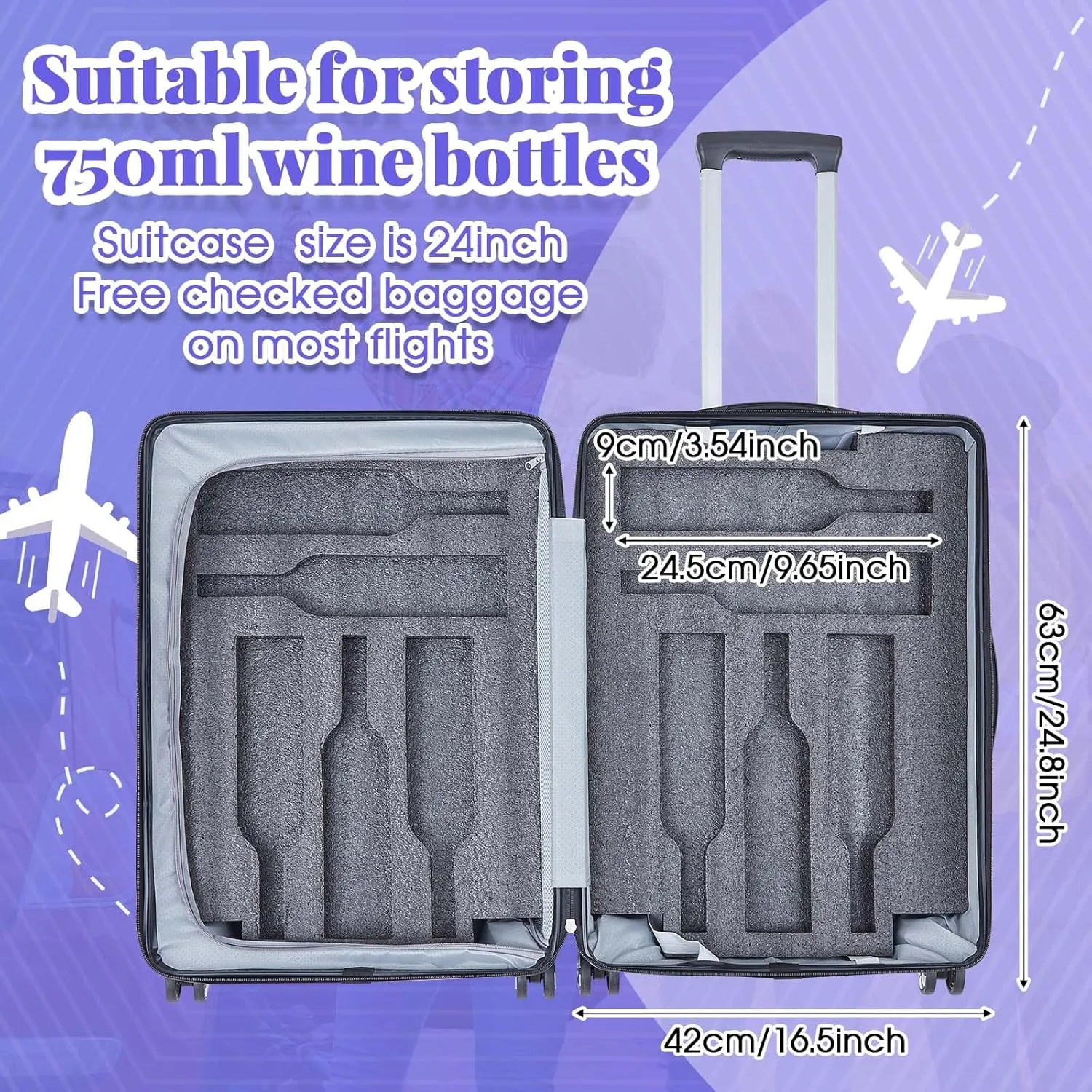 Wine Suitcase for Airplane Wine Carrier Luggage Hold 10 Standard 750ml Size Bottle Universal Wheeled Travel Case with Removable Foam Insert for Professional Gift(Classic,24")