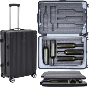 Wine Suitcase for Airplane Wine Carrier Luggage Hold 10 Standard 750ml Size Bottle Universal Wheeled Travel Case with Removable Foam Insert for Professional Gift(Classic,24")