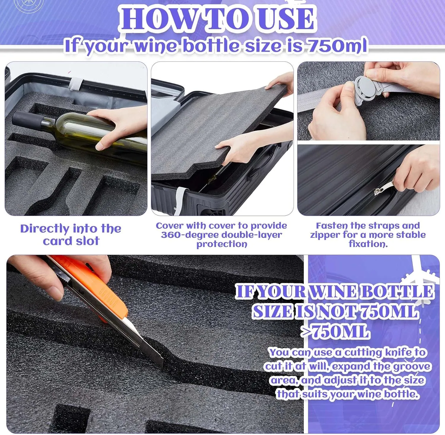 Wine Suitcase for Airplane Wine Carrier Luggage Hold 10 Standard 750ml Size Bottle Universal Wheeled Travel Case with Removable Foam Insert for Professional Gift(Classic,24")